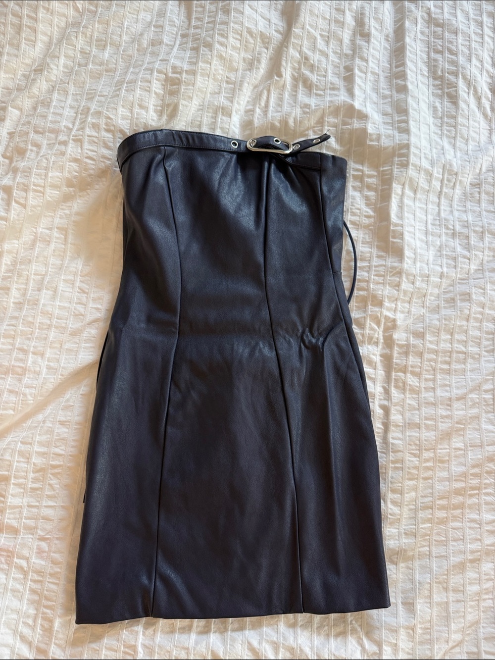 Edikted Black Faux Leather Strapless Mini Dress